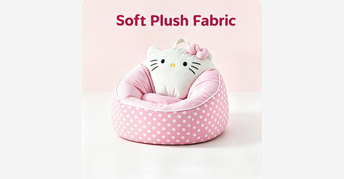 Kids Plush Sofa Chair | Pink Polka Dot Cat Design with Soft Foam Filling & Easy Carry Handle - Model MJ-FF016 | Mingjin Zitzak China