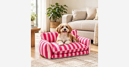 Custom Striped Pet Sofa Bed | OEM & ODM Faux Lamb Wool Dog & Cat Sofa Bed with Removable Cover - Model MJ-PET002 | Mingjin Zitzak China