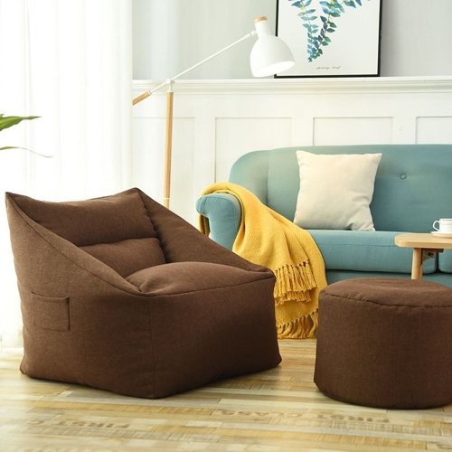 Brown Drop Zitzak Stoel met Grey Footstool