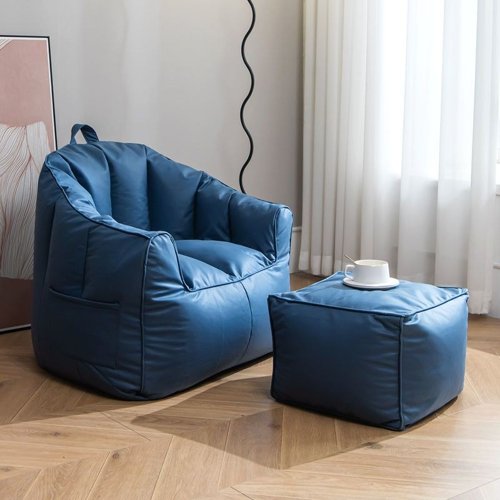 Navy Drop Zitzak met Footstool